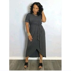 Classy cute gray wrap jersey dress